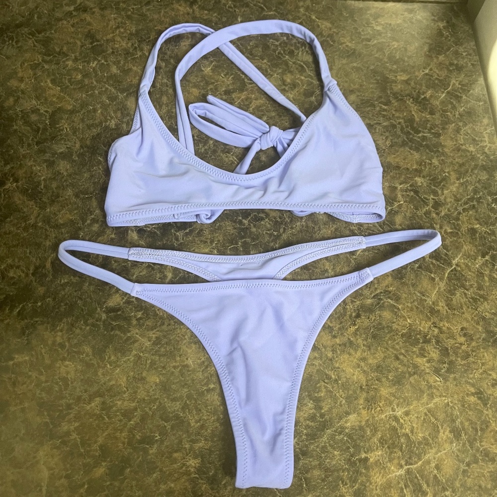 White Fox Boutique Purple Tie Back Thong Bikini Swim Set Size S